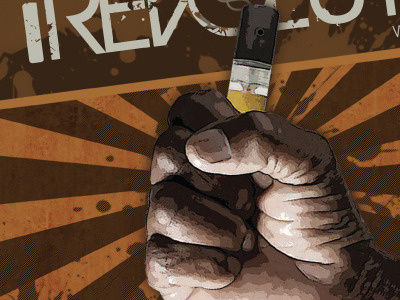 REVOLUTION ad brown hand magazine sunburst