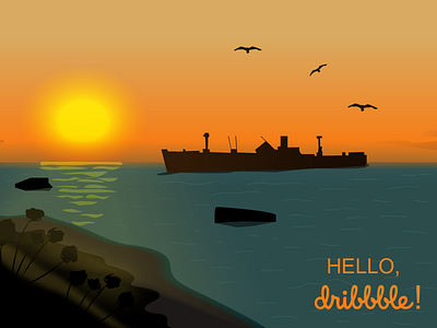 Hello Dribbble from the Black Sea! beach black sea sea shipwreck sunrise