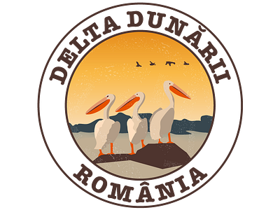 The Danube Delta Illustration birds danube delta pelicans sunset t shirt design