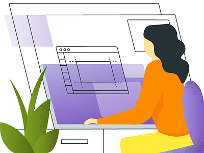 Making Illustrations Is What I Love to Do desk flat illustration freelance graphic design green plant home office illustrator woman working