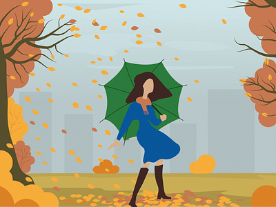 Windy Autumn autumn autumn illustration autumn leaves fall girl illustration umbrella vector woman