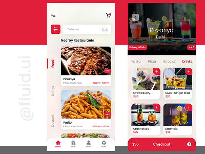 Food Delivery App app application application design checkout clean creative design dribble drinks food food delivery mobile mobile app payment pizza product red ui ux