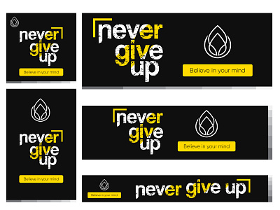 Never Give Up Motivational Google Ad branding dark theme design dribbble flat google ad banner logo minimal motivation typography web