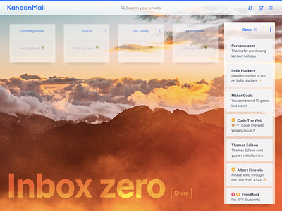Inbox Zero screen – KanbanMail app css design email emails html kanban saas typography ui ux web app web design