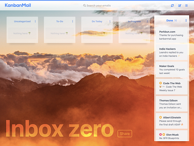 Inbox Zero screen – KanbanMail