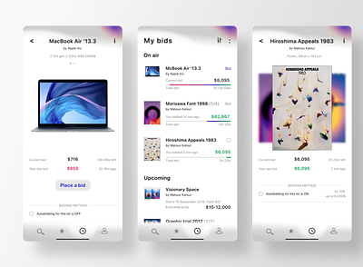 Auction App Redesign, inspired by Mitsuo Katsui app concept apple application ui applications auction auctions bidding challenge concept ecommerce ecommerce app ecommerce design macbook mad5 sell sell your art uidesign ux ui ux design uxui