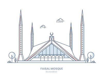 Faisal Mosque building faisal mosque icon illustration islamabad line-art pakistan site
