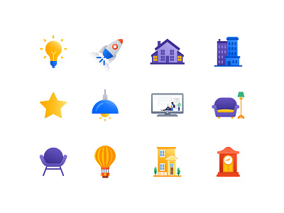 Mevris - Icons for Scene App building bulb chair home icon icons set illustration iot mevris office scene