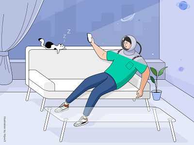 life cat cellphone design home man night spaceman ui vr