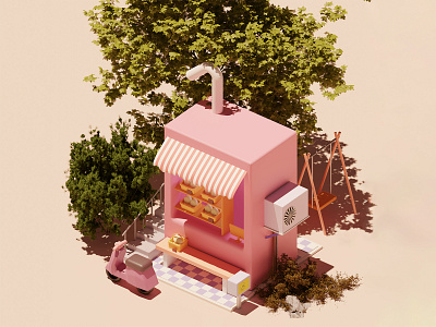 Soft drink house 3d illustration pink soft drink
