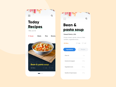 Recipes-Mobile App design flat design flat ui food app mobile ui typography ui design ui ux design ux