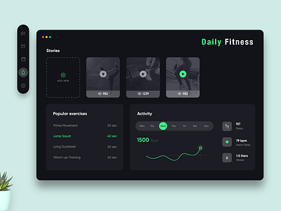 Fitness app dashboard - Dark mode