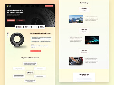 Tires distribution landing page contact us homepage landing page minimal our history product card ui web