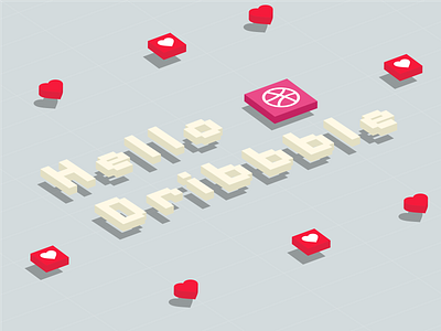 Hello Dribbble debut shot design hearts hello hello dribble hello world illustraion isometric isometric design love new year ui vector vector illustration