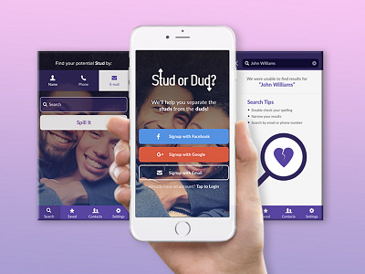 Stud or Dud? app design software ui