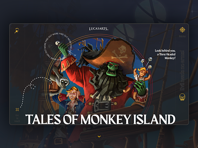 Monkey Island console design digital design game guybrush landing page lechuck lucasarts minimal monkey island pc pirate pirates ui ux videogame web webdesign website zombie