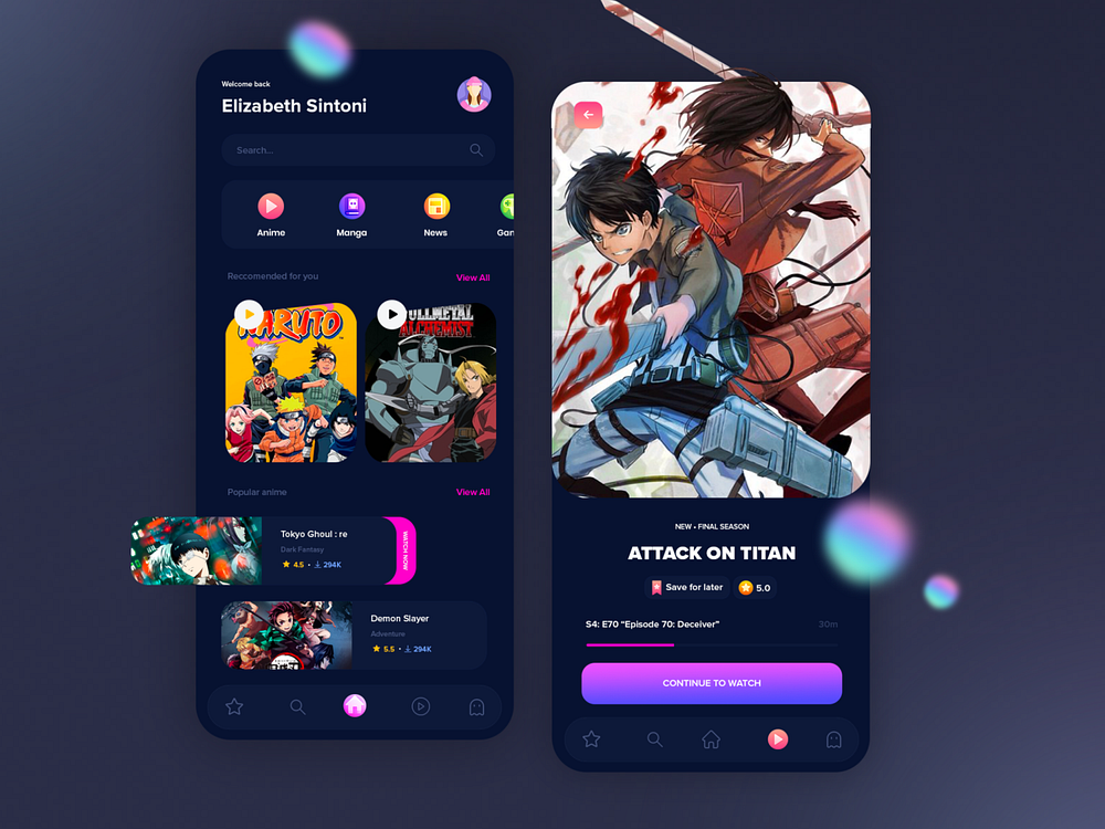 Anime Streaming App by Elizabeth Sintoni on Dribbble