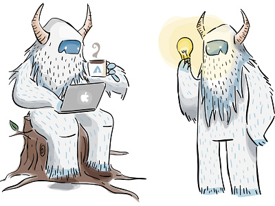 Hey guess what! beard designer developer idea illustration lightbulb yeti