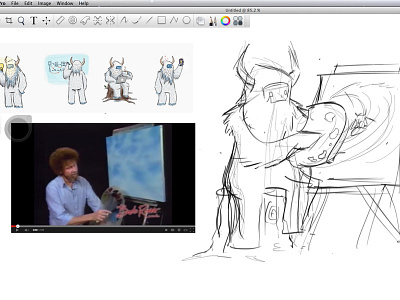 Drawing is fun again. bob ross painting process sketch yeti