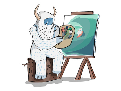 Craftsmanship beard drawing illustration mavericks monster painting surfing yeti