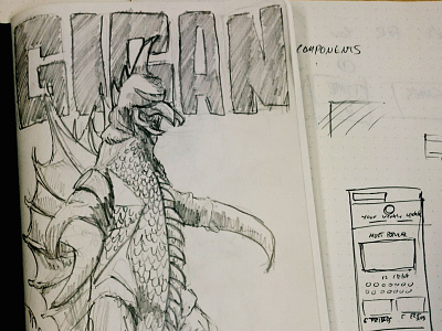 Every other page of my sketchbook feature a kaiju giant monster gigan godzilla illustration kaiju sketch