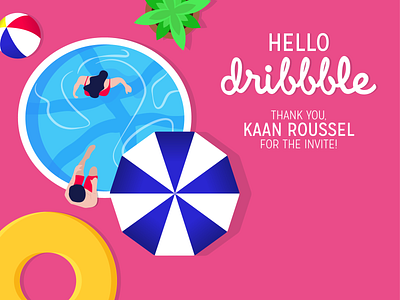 Hello Dribbble! debutshot flat design graphic design hello dribbble holidays illustration pool summer vector art