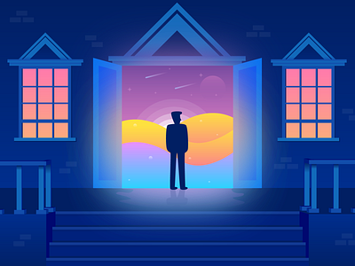 The path to dream architecture design dream graphic design illustration illustrator light magic man night shape sky vector vector art world