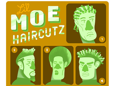 Li'l Moe Haircutz hairstyles portfolio afro board brush charactedesign character design cornrows hair hairstyles lettering vector