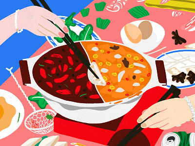 Gong xi ca fai! cny digital editorial food illustration hot pot illustrated food illustration photoshop