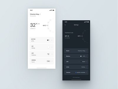 Smart Cup Settings Panel app flat minimal typography ui