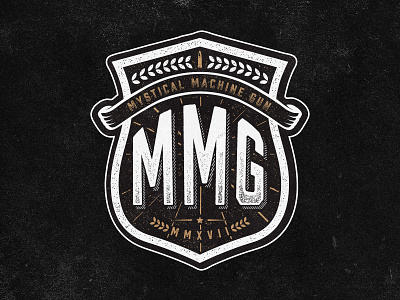 Mystical Machine Gun Logo badge black chessin dustin gold logo stipple type vintage