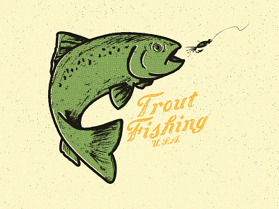 Trout Fishing U.S.A. americana chessin drawing fish halftone illustration trout vintage