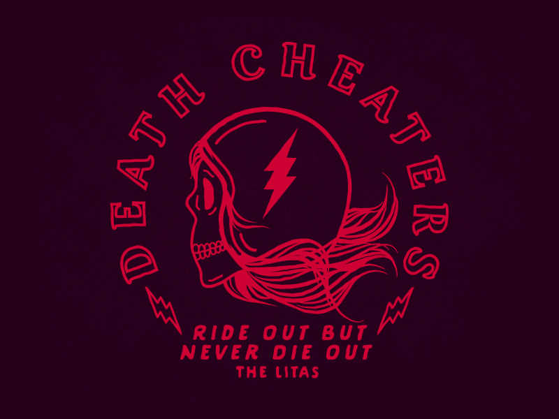 Death Cheaters lightning bolts bolts motorcycle skull vintage lettering tshirt apparel design apparel