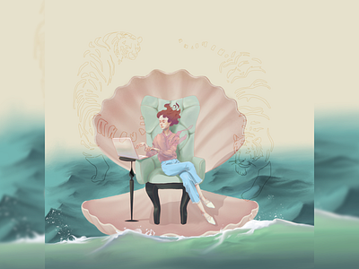 Winds II classical commission girl illustration ocean procreate sea seashell tiger waves wind work