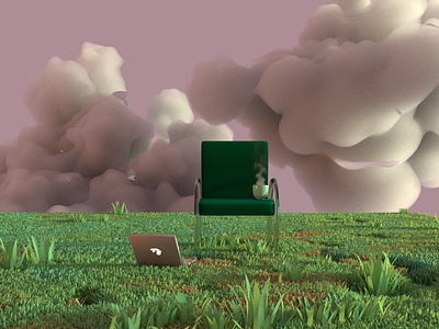 Take a break 3d blender chair cloud grass