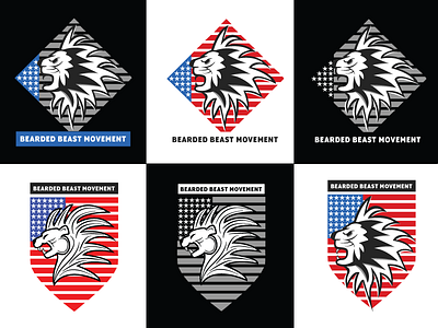 Bearded Beast Movement Logo Concepts american flag brand brand identity branding concept design flag icon identity lion lion logo logo logo design logos logotype military sketches typography usa vector