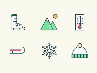 Winter icons extended branding design flat icon icons illustration mountains sled snowflake winter