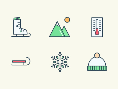 Winter icons extended sled mountains icon snowflake design branding illustration flat icons winter