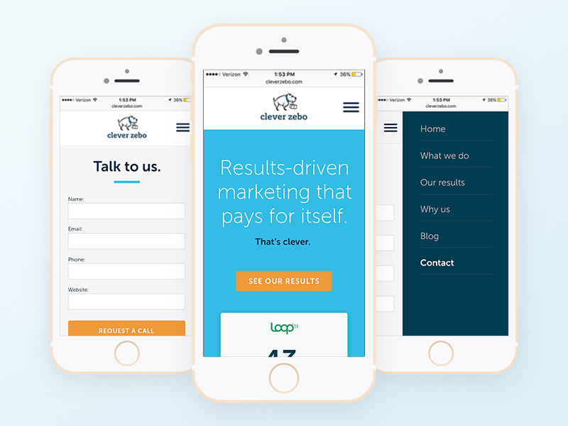 Responsive website redesign ui blue contact form menu redesign marketing mobile responsive
