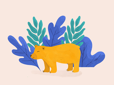 Happy Bear animal illustration bear blue digital drawn forest illustration plants texture