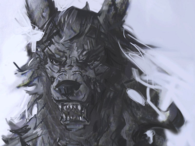 WIP: Hjoldir charcoal creature graphite ink painting photoshop portrait werewolf wolf