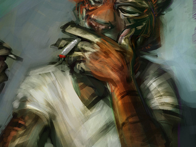 Smoking Tiger animal anthro digital fashion man painting portrait shot smoking tiger