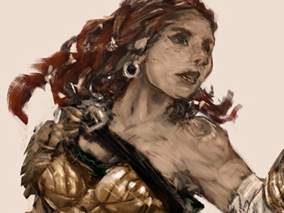 Chrono Knight character concept art drawing female irish knight mmo mmorpg red head rpg video game videogame