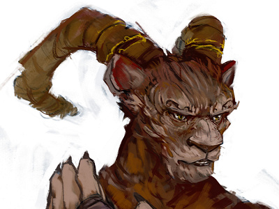 Holmgeirr WiP fantasy figure gold horns illustration lion male