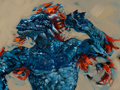 Serris (WIP) blue colors dinosaur feathers primary red scales