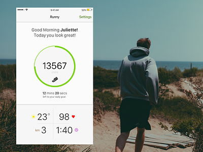 Runny iOS App - Concept app distance health hearth rate ios running steps weather