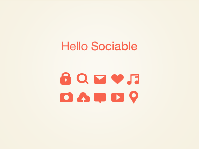 Hello Sociable icon set flat icon set icons inbox media music password photo search social upload video