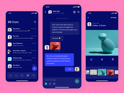 Indigo DS Chat - Dark app avatar chat chat app clean colours gallery interface ios mobile typography ui ux vibrant