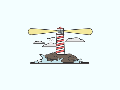 Lighthouse actually pretty horrible bored clouds doodle illustration lighthouse not that good ocean rocks seagulls should be working things