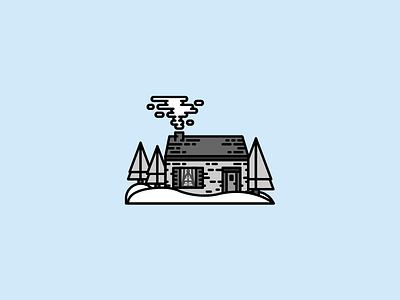Cabin blues cabin christmas greys house line illustration oak smoke snow thick lines tree winter
